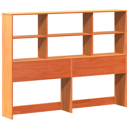 Solid Pine Wax Brown Bookcase Bed Frame 160x200cm (No Mattress)