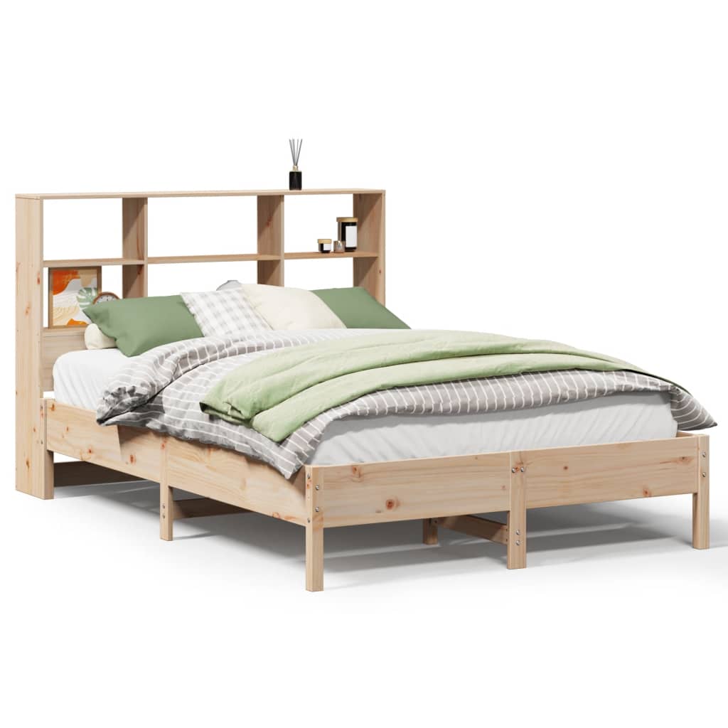 Solid Pine King Bookcase Bed Frame 150x200 cm - No Mattress Included