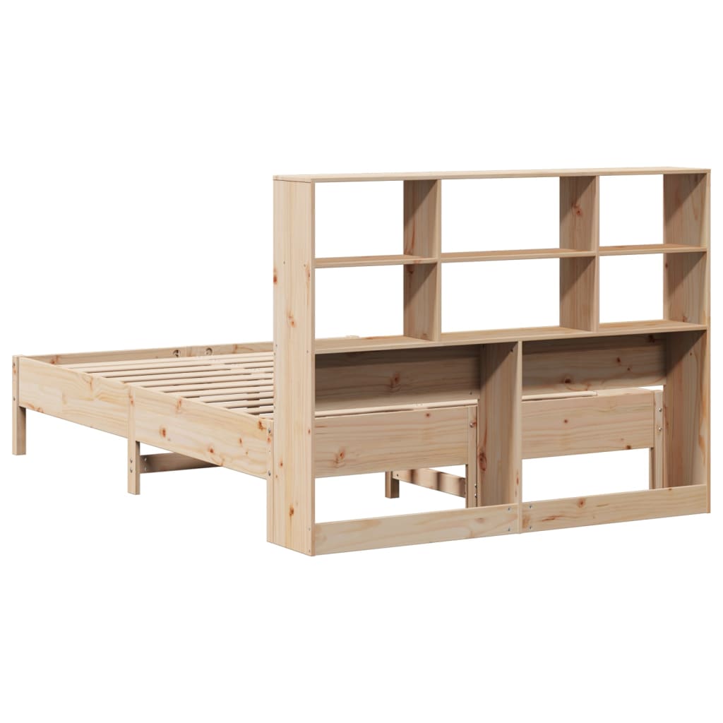 Solid Pine King Bookcase Bed Frame 150x200 cm - No Mattress Included