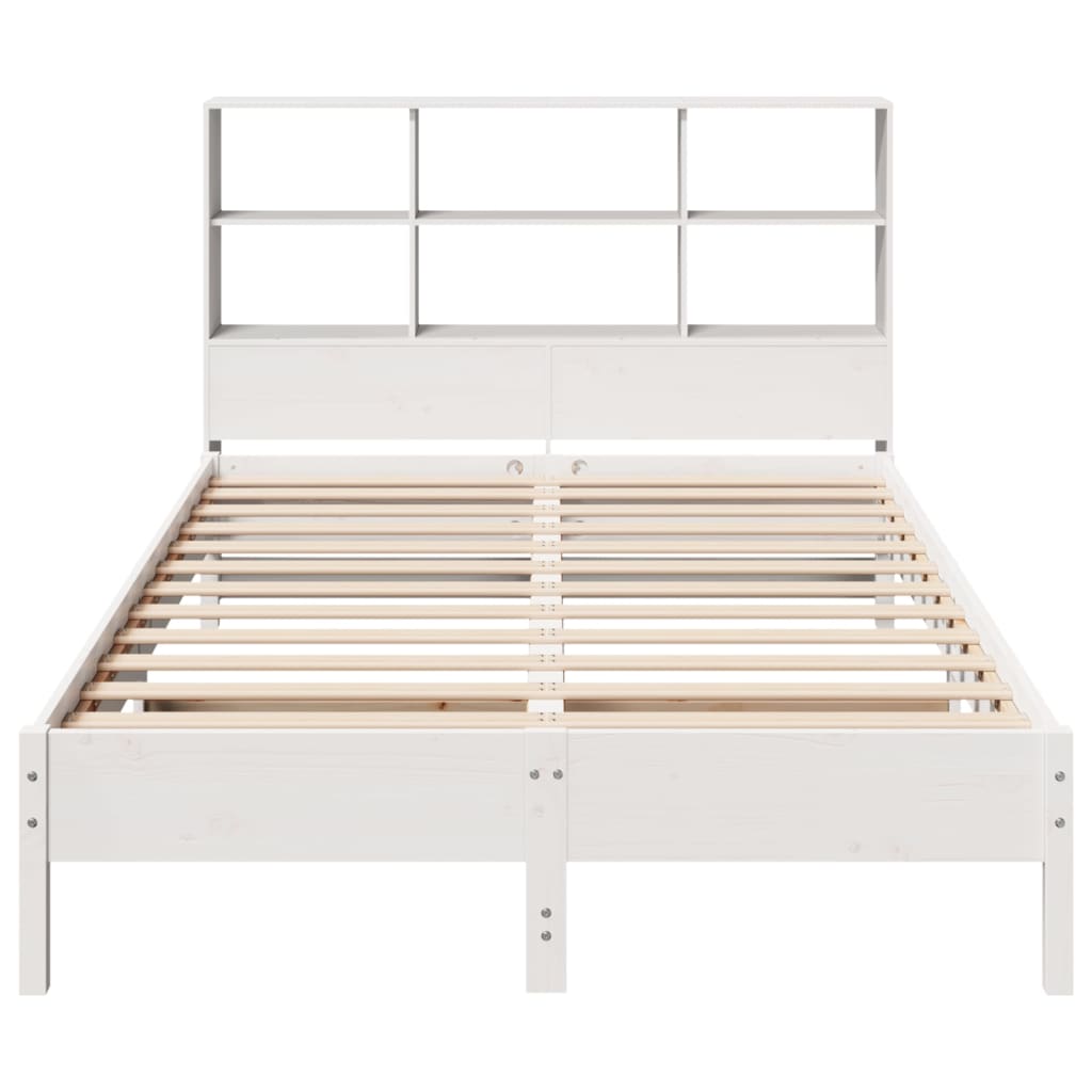 Solid Pine Bookcase Bed Frame White 120x200 cm - No Mattress