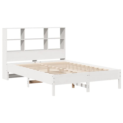 Solid Pine White Bookcase Bed Frame 140x190 cm (No Mattress)