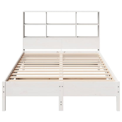 Solid Pine White Bookcase Bed Frame 140x190 cm (No Mattress)