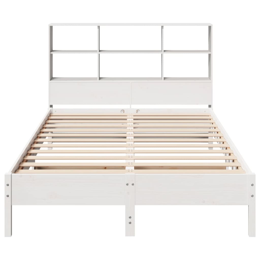 White Pine Solid Wood Bookcase Bed Frame 120x190 cm - Small Double