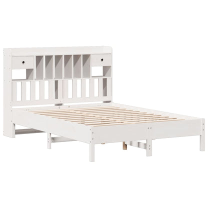 White Solid Pine Bookcase Bed Frame 160x200 cm - No Mattress Included