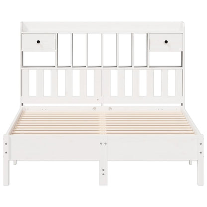 White Solid Pine Bookcase Bed Frame 160x200 cm - No Mattress Included