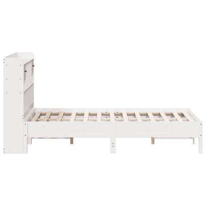 White Solid Pine Bookcase Bed Frame 160x200 cm - No Mattress Included