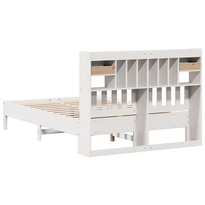 White Solid Pine Bookcase Bed Frame 160x200 cm - No Mattress Included