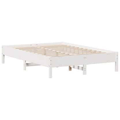 White Solid Pine Bookcase Bed Frame 160x200 cm - No Mattress Included