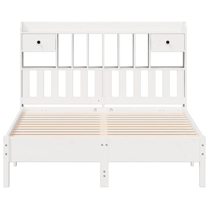 King Size Solid Pine Wood Bookcase Bed Frame, White 150x200 cm