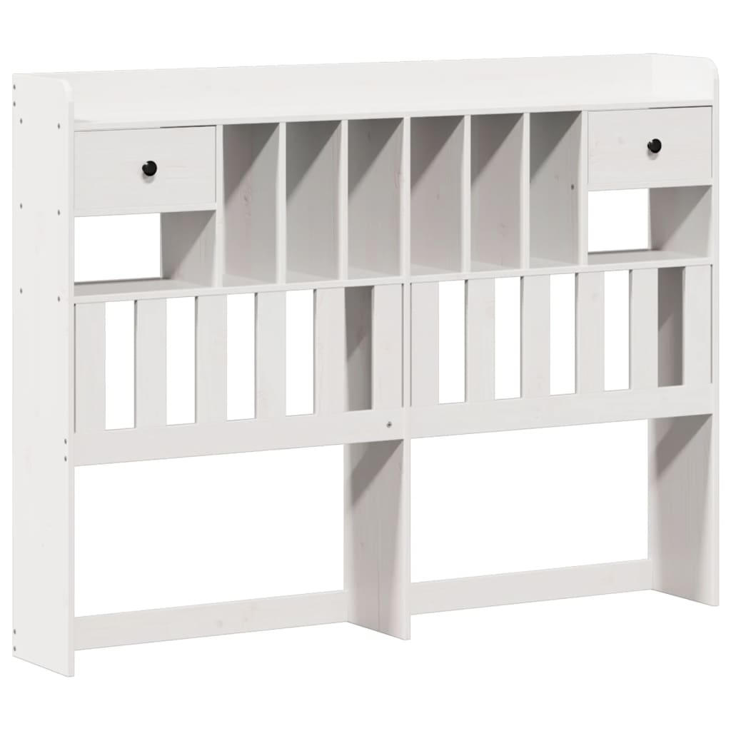 King Size Solid Pine Wood Bookcase Bed Frame, White 150x200 cm