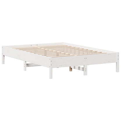 King Size Solid Pine Wood Bookcase Bed Frame, White 150x200 cm