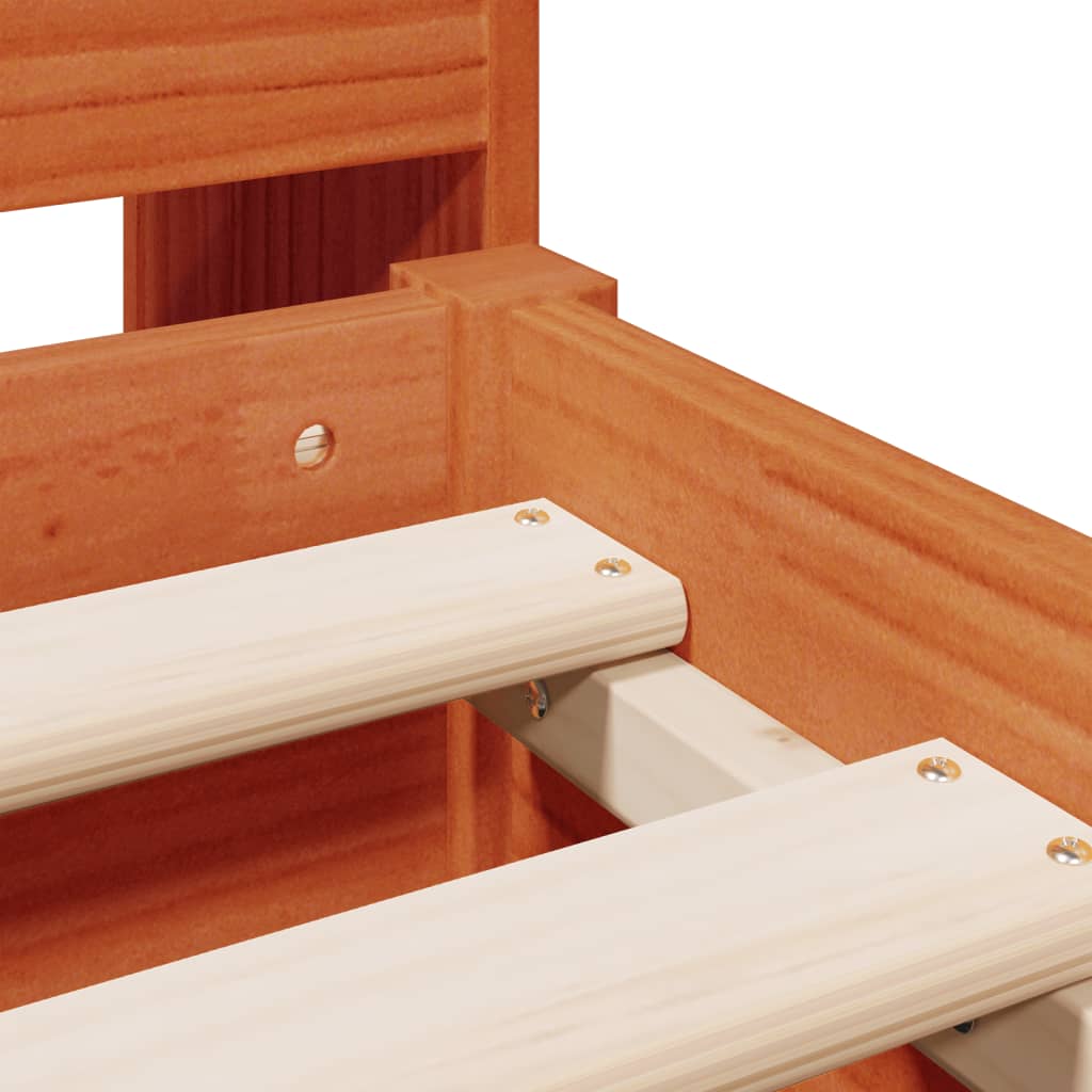 Solid Pine Wax Brown King Bookcase Bed 150x200 cm - No Mattress