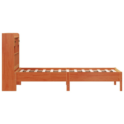 Solid Pine Bookcase Bed Frame 100x200 cm, Wax Brown Finish