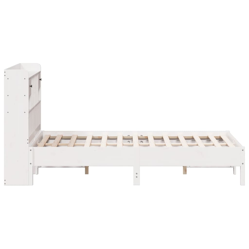 Solid Pine Wood Bookcase Bed (No Mattress), White, 140x190 cm