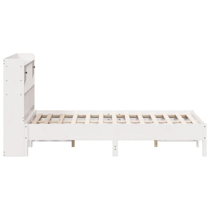 Solid Pine Wood Bookcase Bed (No Mattress), White, 140x190 cm