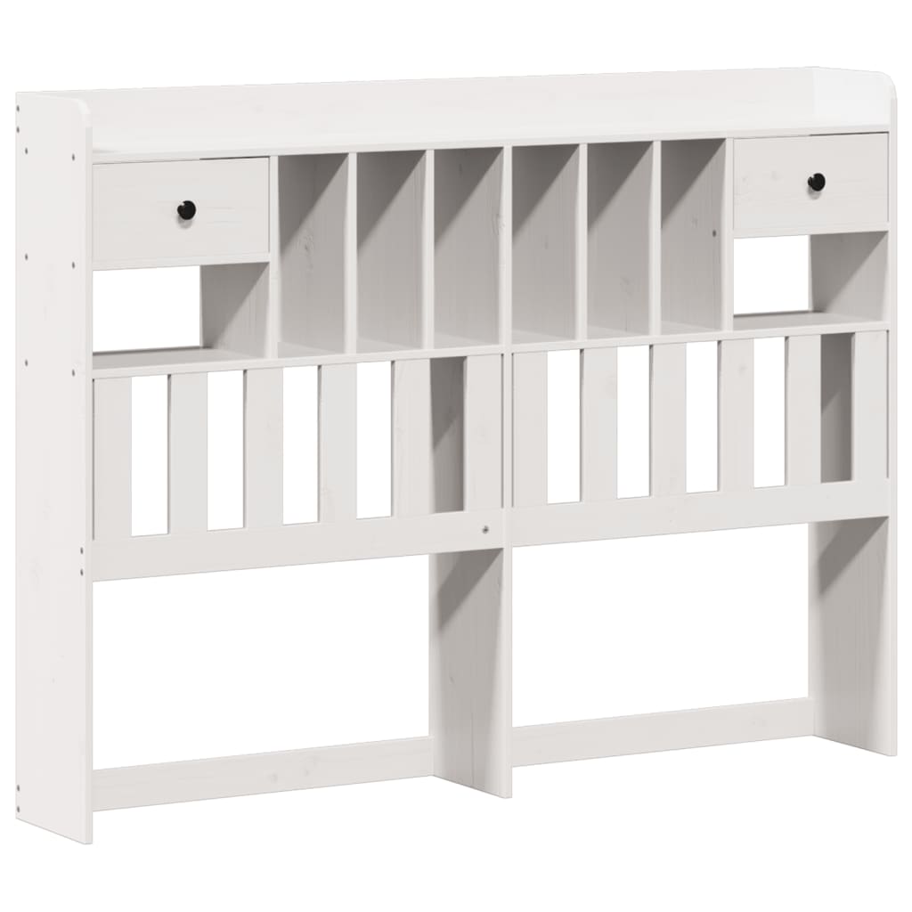 Solid Pine Wood Bookcase Bed (No Mattress), White, 140x190 cm