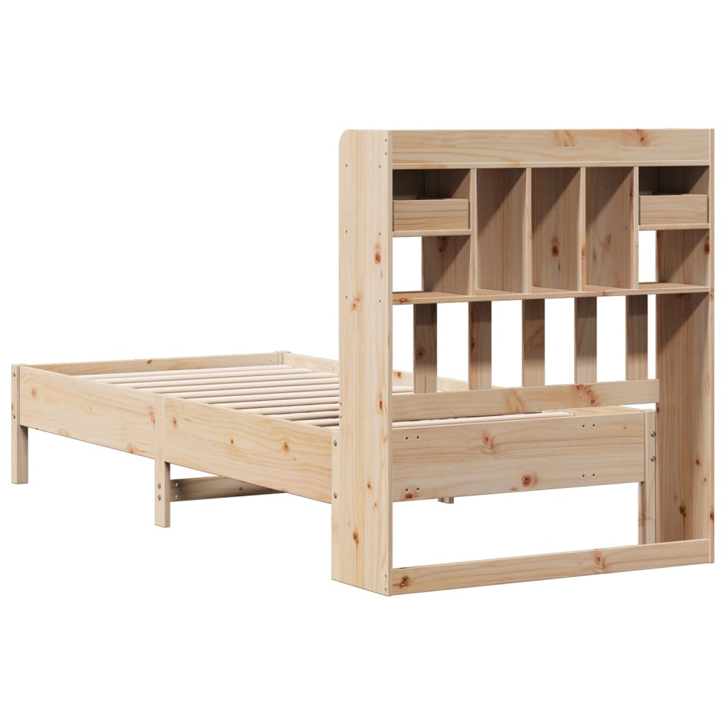 Solid Pine Wood Bookcase Bed Frame 75x190 cm Small Single