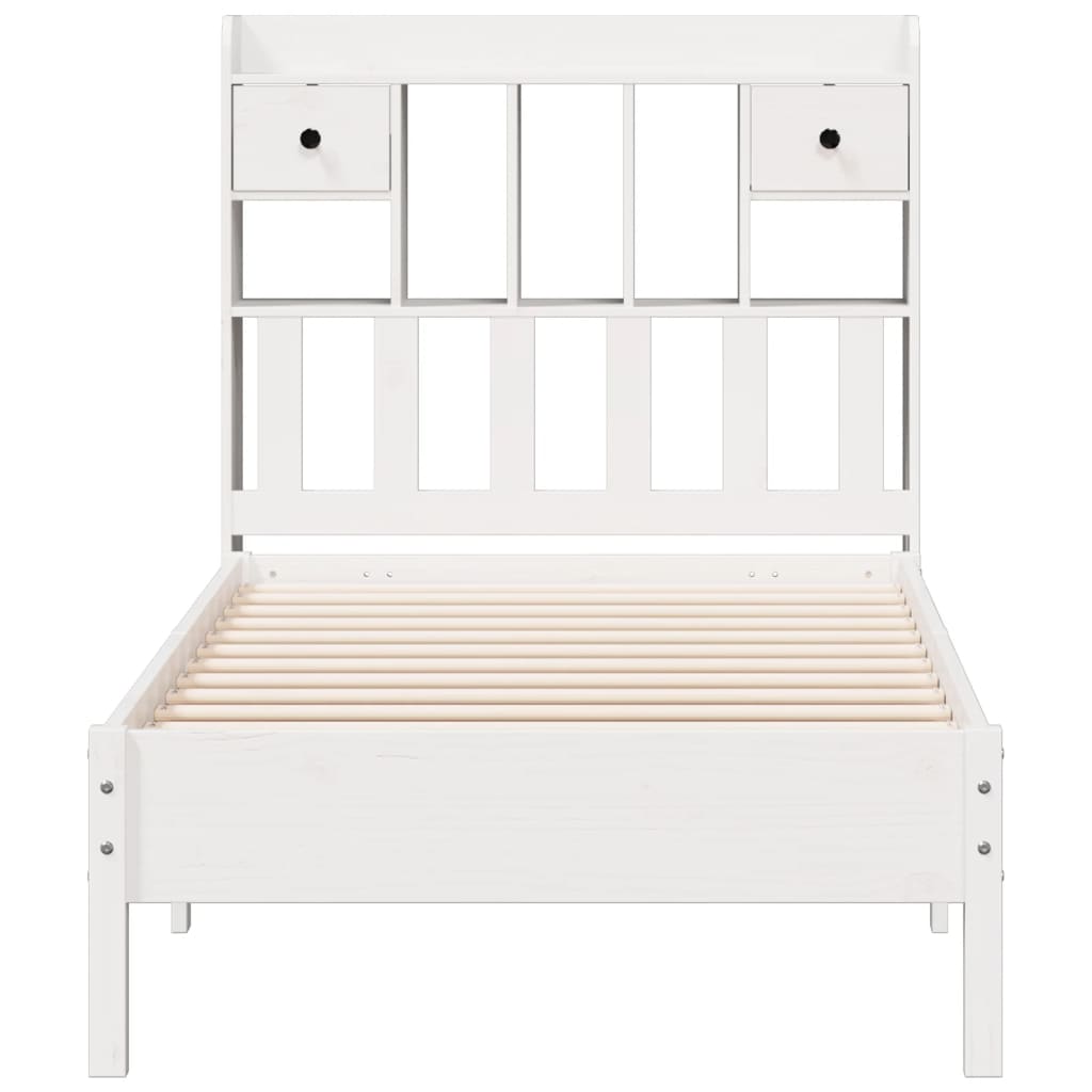 White Solid Pine Bookcase Bed 75x190 cm - Small Single Frame Only