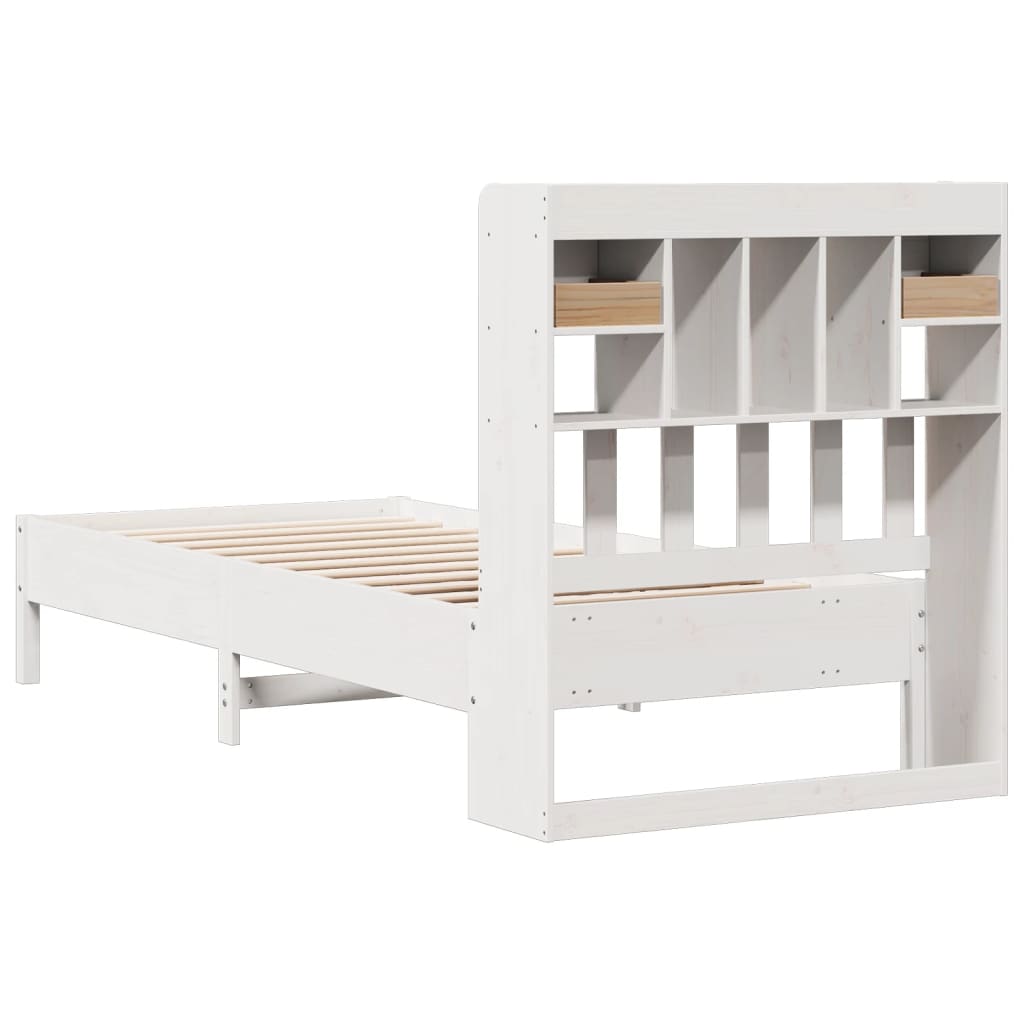 White Solid Pine Bookcase Bed 75x190 cm - Small Single Frame Only