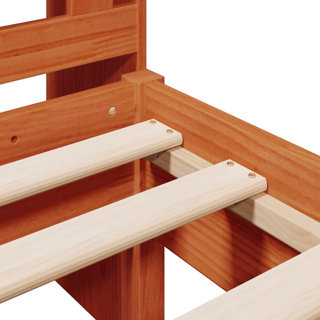 Solid Pine Wax Brown Bookcase Bed Frame 75x190cm (No Mattress)