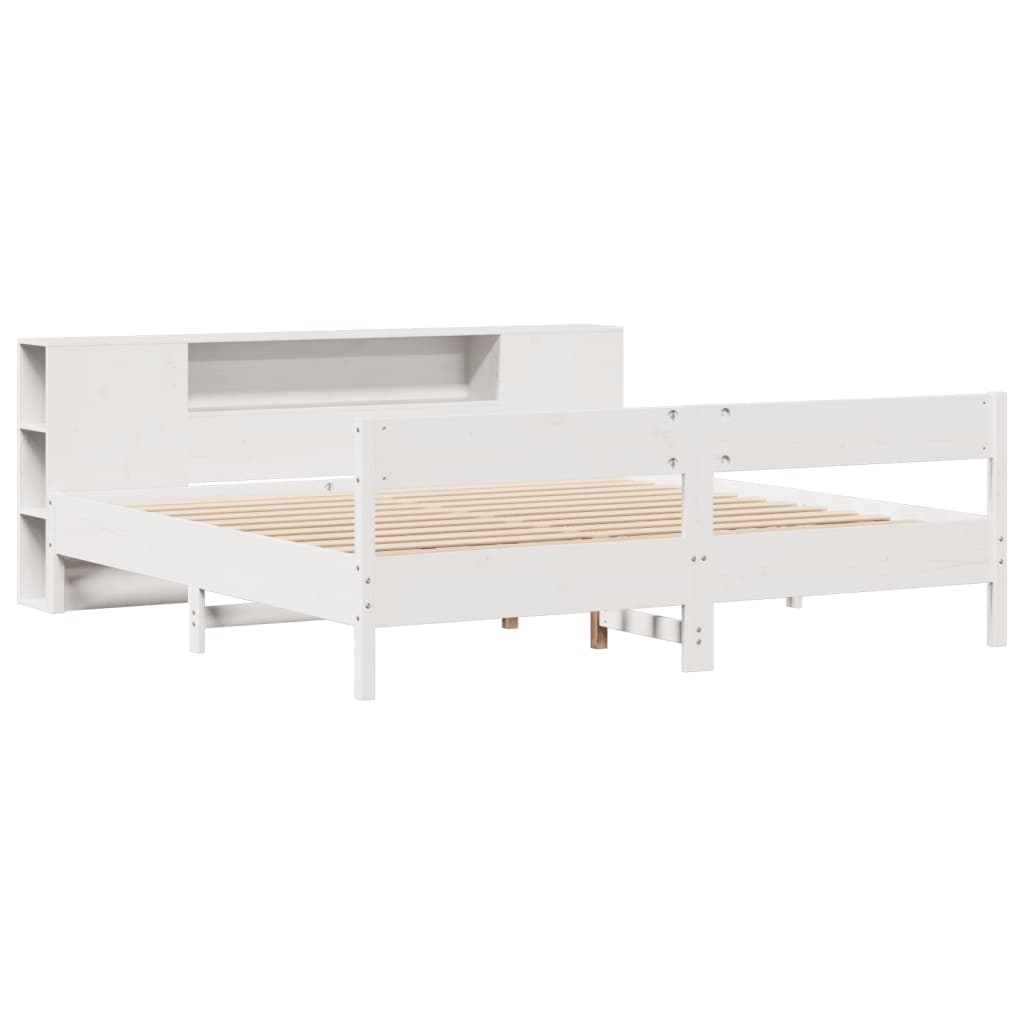 Solid Pine White Bookcase Bed, 200x200cm - Mattress Not Included