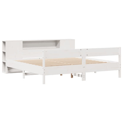 Solid Pine White Bookcase Bed, 200x200cm - Mattress Not Included
