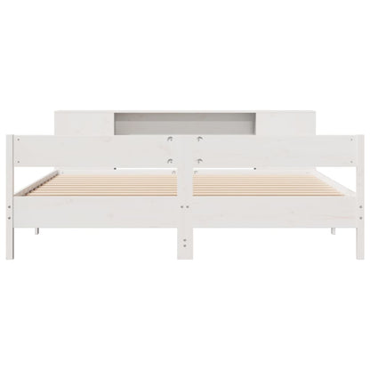 Solid Pine White Bookcase Bed, 200x200cm - Mattress Not Included