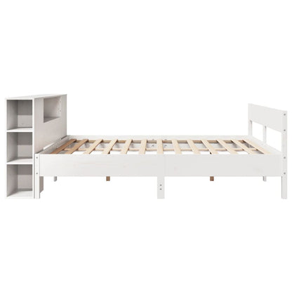Solid Pine White Bookcase Bed, 200x200cm - Mattress Not Included