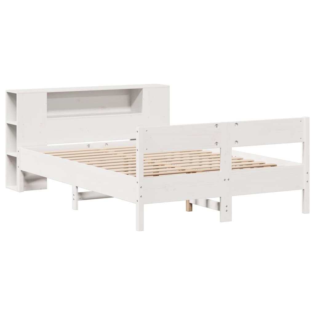 White Solid Pine Wood Bookcase Bed 160x200cm - No Mattress Included