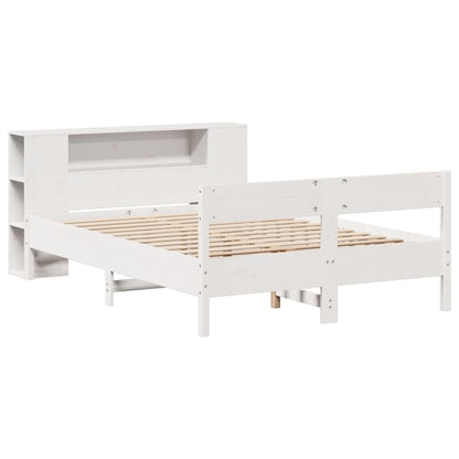 White Solid Pine Wood Bookcase Bed 160x200cm - No Mattress Included