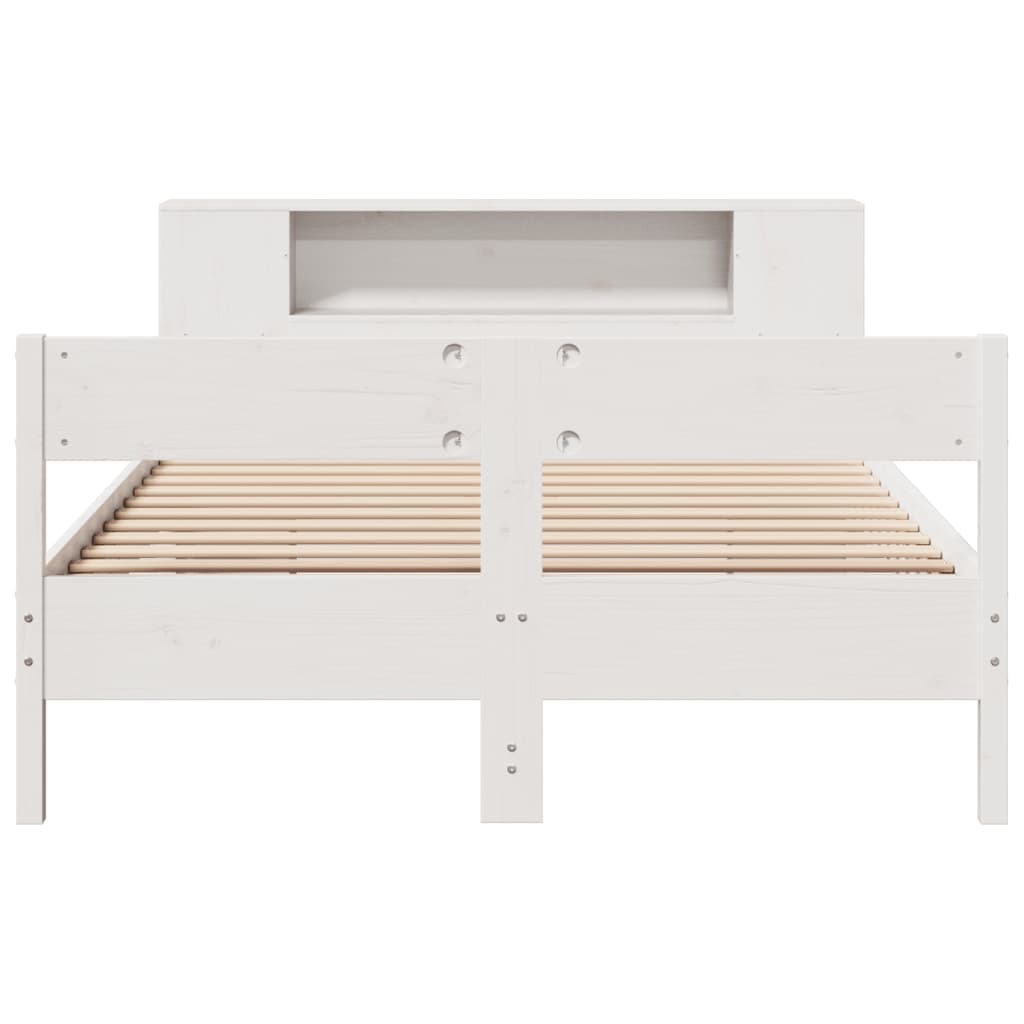 White Solid Pine Wood Bookcase Bed 160x200cm - No Mattress Included