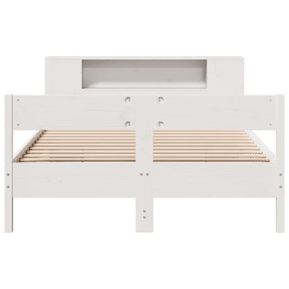 White Solid Pine Wood Bookcase Bed 160x200cm - No Mattress Included