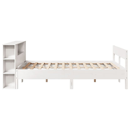 White Solid Pine Wood Bookcase Bed 160x200cm - No Mattress Included
