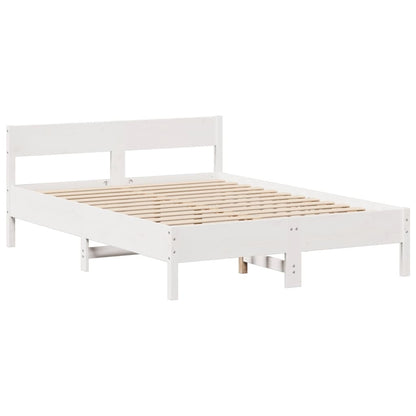 White Solid Pine Wood Bookcase Bed 160x200cm - No Mattress Included