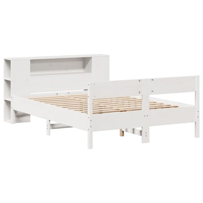 White Solid Pine Wood Bookcase Bed Frame 140x190cm - No Mattress