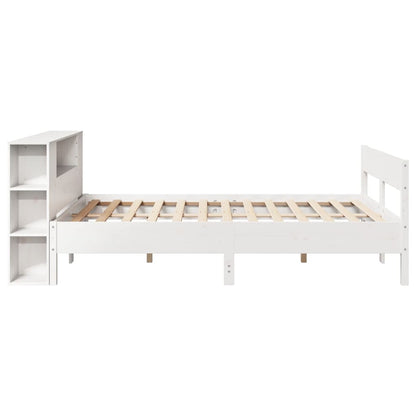 White Solid Pine Wood Bookcase Bed Frame 140x190cm - No Mattress
