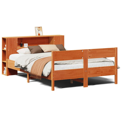 Bookcase Bed without Mattress Wax Brown 140x190cm Solid Wood Pine