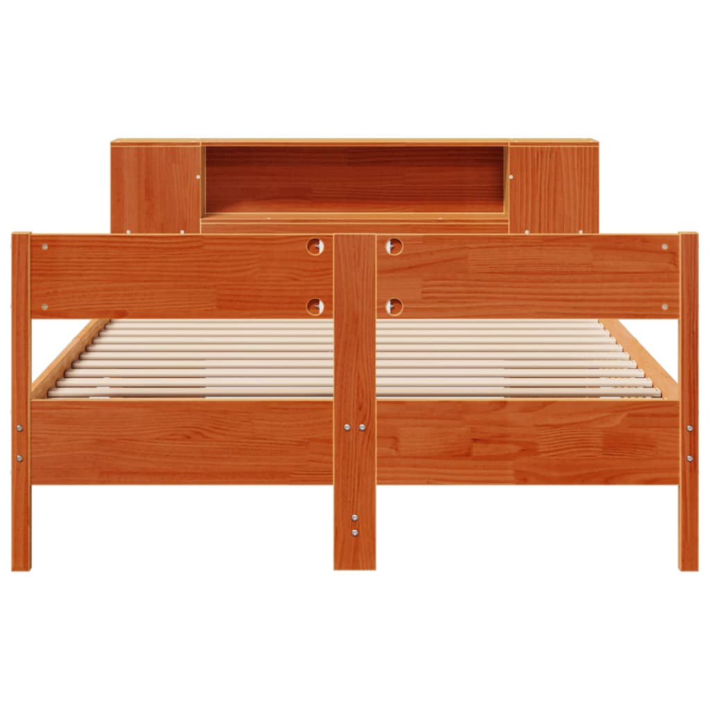 Solid Wood Pine Bookcase Bed, Wax Brown, Double 135x190 cm