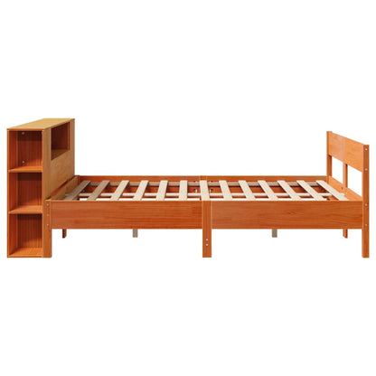 Solid Wood Pine Bookcase Bed, Wax Brown, Double 135x190 cm