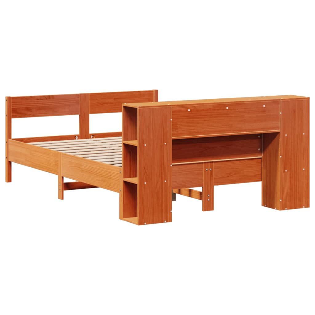 Solid Wood Pine Bookcase Bed, Wax Brown, Double 135x190 cm