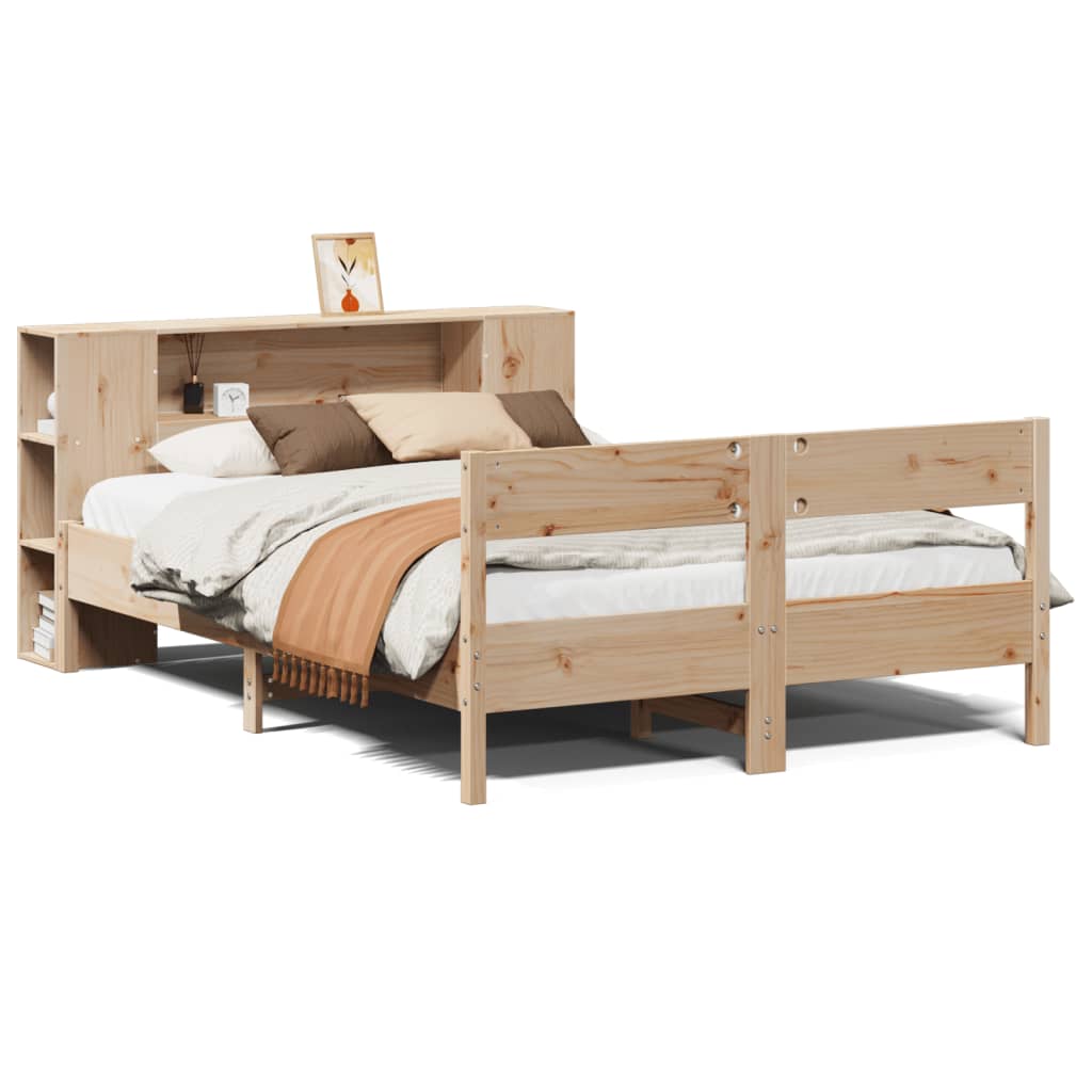 Solid Pine Small Double Bookcase Bed 120x190 cm - No Mattress