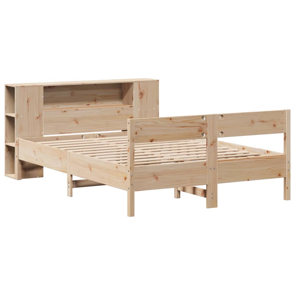 Solid Pine Small Double Bookcase Bed 120x190 cm - No Mattress