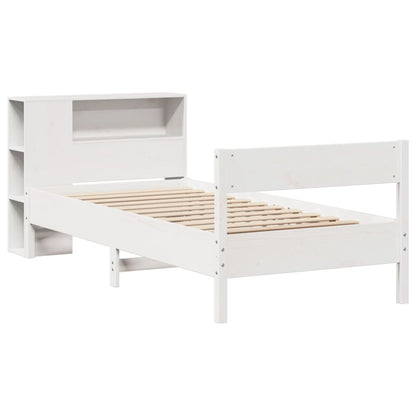 Solid Pine White Bookcase Bed Frame 100x200cm - No Mattress