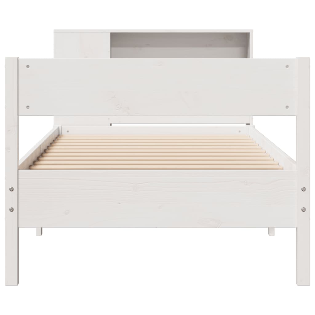 Solid Pine White Bookcase Bed Frame 100x200cm - No Mattress