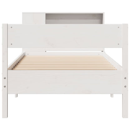 Solid Pine White Bookcase Bed Frame 100x200cm - No Mattress