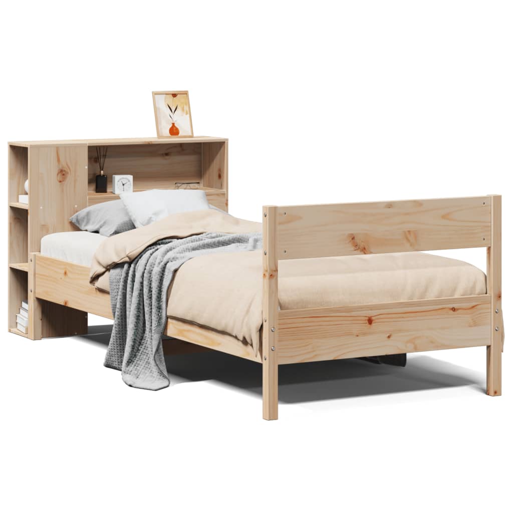 Solid Pine Bookcase Bed Frame 75x190cm - Small Single Size
