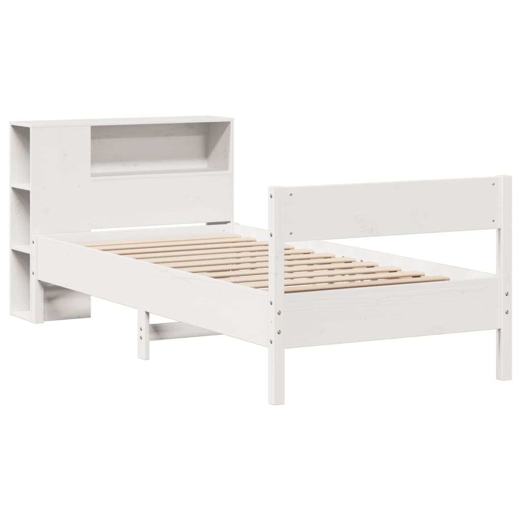 Solid Pine Bookcase Bed, White, 75x190cm Small Single Frame
