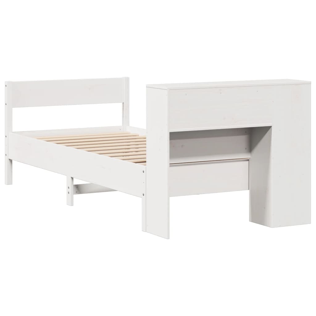 Solid Pine Bookcase Bed, White, 75x190cm Small Single Frame