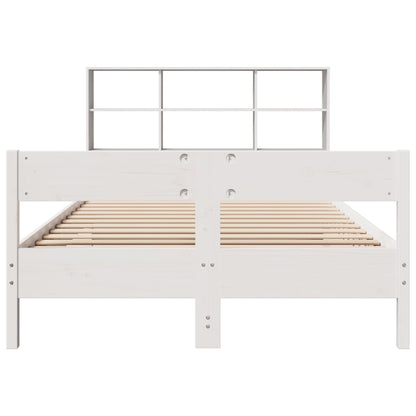 Solid Pine Bookcase Bed Frame, White, 160x200cm (Mattress Not Included)