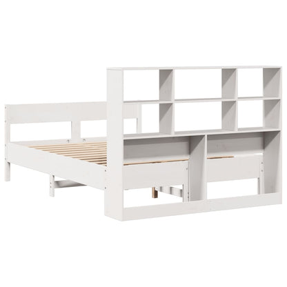 Solid Pine Bookcase Bed Frame, White, 160x200cm (Mattress Not Included)